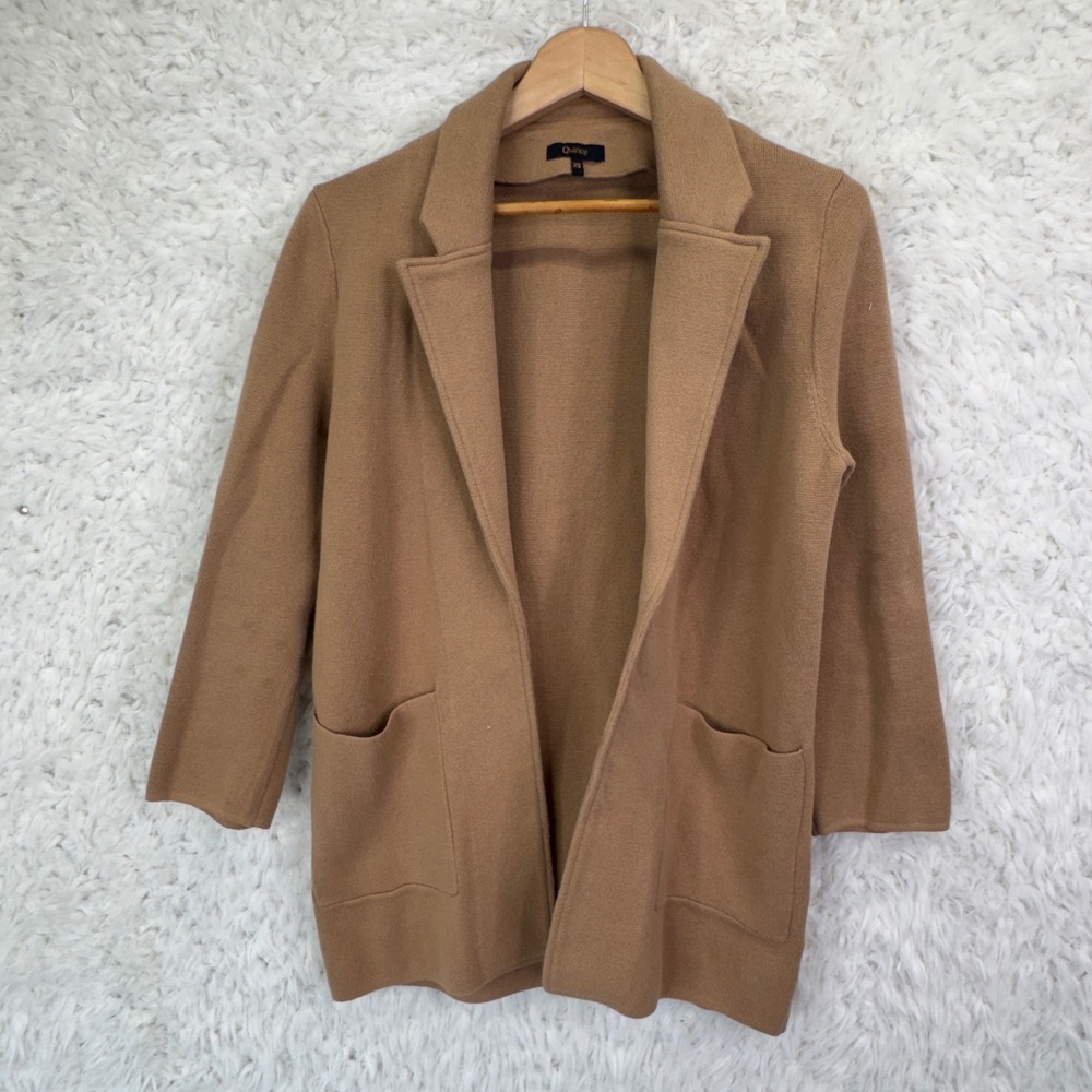 Quince Sweater Blazer XS Tan Organic Cotton Minimalist Professional Cardigan